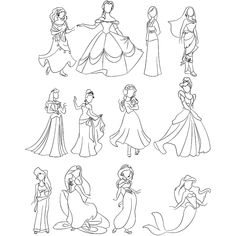 disney princesses coloring pages for adults and young children to print on the back of their dresses