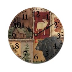 a clock with an image of a bear and moose on it