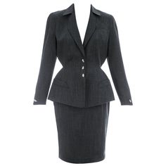 Tailored Career Skirt Suit With Buttons, Classic Skirt Suit With Button Closure For Office, Classic Fitted Skirt Suit With Button Closure, Fitted Skirt Suit With Button Closure For Work, Classic Skirt Suit With Buttons For Career, Fitted Skirt Suit With Buttons For Office, Vintage Fitted Blazer For Career, Fitted Vintage Career Blazer, Fitted Vintage Blazer For Career