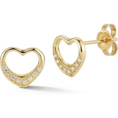 Sofer Jewelry - Diamond Heart Stud Earrings in 14K Yellow Gold Yellow Gold Double Heart Earrings For Wedding, Luxury Yellow Gold Heart Earrings As Gift, Elegant Yellow Gold Heart Earrings Gold-plated, Gold Plated Heart Cut Earrings For Anniversary, Formal Yellow Gold Double Heart Earrings, Elegant White Gold Double Heart Earrings, Formal Yellow Gold Heart Earrings With Charm, Elegant Heart Cut Earrings For Gift, Elegant Heart Huggie Earrings For Pierced Ears