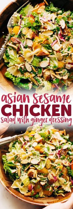 Asian Sesame Chicken Salad, Asian Sesame Chicken, Salad With Ginger Dressing, Sesame Chicken Salad, Resep Pasta, Asian Chicken Salads, Resep Salad, Ginger Dressing