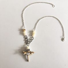 Vertebrae & Crystal Necklace. Unique Adjustable Bone-colored Necklace, Unique Adjustable Bone Colored Necklace, Unique Adjustable Bone Necklace, Handmade Bone Color Necklace Gift, Handmade Bone Color Necklace For Gift, Blue Sunstone, Handmade Pendant Necklace, Zodiac Horoscope, Eye Pendant