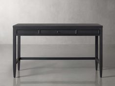 a black desk with two drawers sitting on top of it's legs and one drawer at the bottom