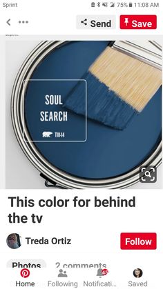 an image of a paint can with the words soul search and this color for behind the tv