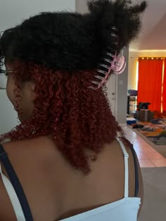 Split Dye (At home) @ only4gen Split Dye 4c Hair, Natural Hair Split Dye, Afro Split Dye, 4b Hair Dye Ideas, Red Picaboo Hair, Half Red Half Black Hair Curly, Red And Black Natural Hair, Split Dye Red Hair, Bottom Half Hair Dyed