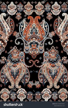 an ornate paisley design in red, orange and blue colors stock photo - 95978