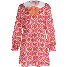 Retro Long Sleeve Mini Dress For Fall, Fall Retro Long Sleeve Mini Dress, Orange Dress With Retro Print, Orange Retro Dress With Retro Print, Retro Dress With Orange Retro Print, Retro Long Sleeve Halloween Dress, Retro Print Mini Dress For Party, Retro Mini Dress For Fall Party, Orange Mod Dress With Retro Print