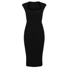 Iris Cap Sleeve Dress In Black | SACHA DRAKE | Wolf & Badger Elegant Stretch Bodycon Dress With Square Neck, Elegant Bodycon Dress With Square Neck, Classic Midi Length Elastane Dresses, Elegant Black Elastane Bodycon Dress, Elastane Midi Dress With Straight Neckline For Night Out, Sleek Elastane Midi Dress For Date Night, Flattering Fitted Midi Dress For Work, Elegant Solid Color Bodycon Dress For Evening, Chic Stretch Midi Dress For Office