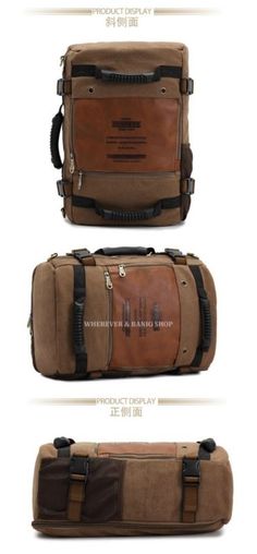 Multifunctional Brown Rectangular Shoulder Bag, Casual Brown Leather Backpack With Luggage Sleeve, Brown Large Capacity Backpack For Travel, Large Capacity Brown Travel Bag For School, Casual Shoulder Backpack With Luggage Sleeve, Brown Travel Bag For School, Vintage Travel Backpack With Leather Handles, Brown School Bags With Luggage Sleeve, Vintage Canvas Satchel Backpack