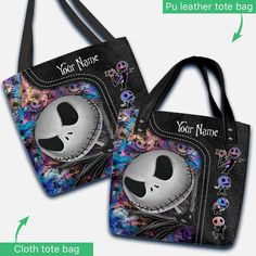 two bags with the faces of jack and sally from the animated movie jack and stitch