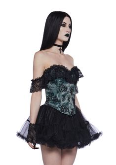 cuz beauty is what they see. This corset top has a satin construction with a lace overlay, structured boning, lace detailing, lace off-the-shoulder straps, front hook and eye closures, and a back lace-up closure with a self-tie ribbon. Off-shoulder Fitted Corset With Boned Bodice, Fitted Off-shoulder Corset With Boned Bodice, Lace Sleeveless Corset For Costume Party, Coquette Lace Overbust Corset Dress, Evening Underbust Corset With Lace Trim, Off-shoulder Corset For Night Out, Halloween Strapless Corset, Coquette Strapless Lace Corset, Coquette Lace Corset Back Dress