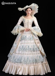 White Vintage Southern Belle Marie Antoinette Dress Lolita Style Rococo Christmas Ball Gown Theatrical Clothing Baroque Ruffled Dress For Theater, Elegant Baroque Dresses For Theater, Regency Style Baroque Dress For Costume Party, Baroque Ruffled Dress For Costume Party, Baroque Ruffle Dresses For Costume Party, Rococo Ball Gown For Theater, Rococo Style Ball Gown For Theater, Marie Antoinette Gown For Costume Party, Regency Baroque Theater Dress