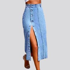 Transform your wardrobe with our light-wash vintage jean skirt from the 2024 Summer Collection, a must-have for all 90s fashion lovers. This long skirt features a high-waist and buttoned closure, adding a touch of vintage charm to your look.Distinctive Features: 90s Nostalgia: Immerse yourself in the iconic vogue of the Nineties with this skirt, a symbol of youthful exuberance and chic sophistication. Long and Lovely: Its lengthy length guarantees a flattering silhouette, perfect for any occasion. Light-Wash Perfection: The light-wash finish gives it a vintage vibe, adding a touch of character to your wardrobe. Vintage Charm: With its high-waist and buttoned closure, this skirt exudes vintage charm, perfect for adding a unique touch to your outfit. Effortless EleganceDesigned with the mode High Waist Non-stretch Denim Skirt, Non-stretch High Waist Denim Skirt, High Waist Denim Skirt For Spring, Summer Straight Leg Skirt With Button Closure, Medium Wash Cotton Denim Skirt With Button Zip Fly, Medium Wash Denim Skirt With Button Zip Fly, Non-stretch High Waist Denim Skirt With Button Closure, High Waist Denim Skirt For Summer, Non-stretch Cotton Denim Skirt With Button Closure