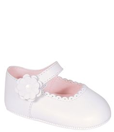 From Baby Deer&#x2C; the Girls' Emma Scalloped Mary Jane Crib Shoes feature:Leather upperFlower overlaysScalloped TrimHook & loop strap for easy on/offFabric liningSynthetic outsoleImported. Girls Leather Shoes, Crib Shoes Girl, Deer Girl, Fancy Bows, Deer Baby, Ballerina Slippers, Ballerina Girl, Girls Shoes Kids, Baby Deer