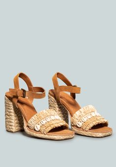 WILLIS Tan Cowrie Raffia Handmade Block Sandal Styling Essentials, Tassel Sandals, Block Sandals, Boho Chic Style, Estilo Boho Chic, Stylish Sandals, Heeled Sandal, Cowrie Shell, Gorgeous Shoes