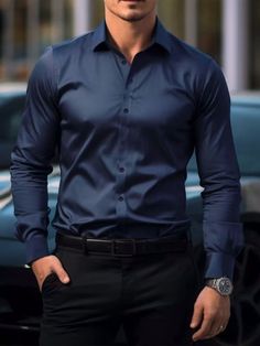 Blue Shirt Outfit Men, Mens Formal Outfits, Stil Masculin, Mens Business Casual Outfits, Shirt Outfit Men, Formal Men Outfit, Pants Outfit Men, Classy Outfits Men, Mens Casual Outfits Summer