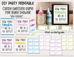 printable baby shower games for boys and girls with candy in the bottle on top