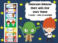 a classroom behavior chart with star wars theme and an image of a yoda holding a wand