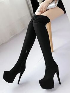 Party Boots With Platform And Pointed Toe, Winter Party Platform Heels, Winter Party Heels With Platform, Winter Club Heels With Round Toe, Winter Evening Platform Heels, Fitted Thigh High Party Heels, Round Toe Heels For Club In Winter, Fitted Platform Boots For Party, Fitted Synthetic Heels For Party