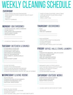 the weekly cleaning schedule is shown here