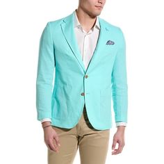 About The Brand: Classic Menswear With A Colorful Twist. Linen-Blend Sport Coat In Seafoam With Notch Lapel, Left Chest Pocket, Two Front Pockets, Interior Pockets, And Side Vents At Back Hem Approximately 30in From Shoulder To Hem Model Is 6'2 And Is Wearing A Size 40r. Measurements May Vary Slightly By Size. Two-Button Closure Shell: 55% Linen, 45% Rayon Lining: 100% Polyester Dry Clean Only Imported Light Blue Blazer For Business Casual Spring, Light Blue Blazer For Business Casual In Spring, Blue Linen Blazer For Semi-formal Occasions, Light Blue Single Breasted Blazer For Business Casual, Light Blue Single-breasted Blazer For Business Casual, Casual Blue Linen Sport Coat, Blue Linen Sport Coat With Pockets, Blue Blazer With Suit Collar For Spring, Semi-formal Blue Linen Outerwear