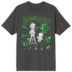 Rep your favorite animated comedy with this men’s short-sleeve tee! The officially licensed Rick and Morty tee features a big, colorful graphic of Rick and Morty conducting “portal math”—an eye-catching image that has been professionally printed against a dark charcoal gray background for long-lasting print quality. The short sleeves and crew neck offer comfort and style that are perfect for all-day, any-day wear, and since it's crafted from high-quality, 100% performance polyester, this tee ens Sleeve Packaging, Rick And Morty, Fabric Names, How To Show Love, Gray Background, Casual Fits, Men Short Sleeve, Sleeve Styles, Top Shirt