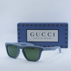 Fully Discounted. Buy Now Only , No Offers Accepted Retail $ 4 6 0 Brand New // Authentic Picture On Model Is For The Reference Model: Gg1571s 003 Sunglasses Frame Color: Matte Light Blue Lens Color: Green Material: Acetate Size: 55 - 18 - 145 For: Men Style: Square Polarized: No Made In: Italy 100% Uv Protection Original Gucci Retail Packaging Included: Case, Cloth (See Pics) Colour Of The Case May Vary Out Of 6 Original Gucci Variations. Please, Reach Out If A Specific One Is Needed Shipping F Luxury Blue Wayfarer Sunglasses, Luxury Blue Sunglasses With Uva Protection, Designer Blue Sunglasses With Gradient Lenses, Trendy Blue Gucci Sunglasses, Blue Gucci Sunglasses With Gradient Lenses, Gucci Blue Sunglasses With Gradient Lenses, Luxury Blue Sunglasses For Summer, Gucci Casual Green Sunglasses, Casual Green Gucci Sunglasses