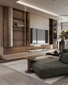 an elegant living room with modern furniture and decor