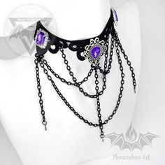 Amethyst Queen Black Lace Necklace With Purple and White - Etsy Bulgaria Black And Purple Accessories, Purple Party Jewelry With Adjustable Chain, Gothic Black Amethyst Jewelry, Purple Gothic Necklace For Party, Gothic Purple Necklace For Party, Crystal Outfit, Trad Goth Fashion, Black Locket, Black Lace Necklace