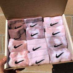 Custom Nike Tie Dye Socks  $11.00 per pair of sock Trio: Comes with THREE pairs of socks Box: Contains SIX pairs of socks Small: Women's 4-6 / Youth 3Y-5Y Medium: Women's 6-10 / Men's 6-8 Large: Women's 10-13 / Men's 8-12  FABRIC: 67% cotton / 30% polyester / 2% spandex / 1% nylon Add any SIX to make a custom sock box!  (socks only come in box if you order 6 or more)  CUSTOM colors available just message before placing an order Perfectly Imperfect socks: these are socks that have a flaw such as accidental mixed dye, didn't pass quality control, or is just a color mix we tried that didn't end up working. All still perfect in their own way! Neutral sock box: any assortment of neutral colors  Random sock box: box of random colors  ALL socks are purchased directly from Nike All socks are indiv Nike Socks Air Force Ones, High Top Nike Socks, Nike Socks High, Nike Shoes Socks, Dyed Socks Nike, Print Nike Socks, Popular Nike Socks, Nike Socks Collection, Nike Socks Neutral