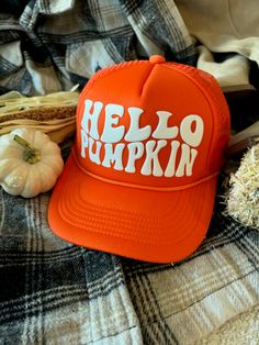 One Size Fits All Trucker Hat with 3D Puff Design Puff Design, Brown Hat, Orange Hats, Hello Pumpkin, Brown Hats, White Design, Cricut Crafts, Chocolate Brown, One Size Fits All