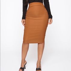 Nwt Fashion Nova Pencil Skirt Casual Brown High Waist Pencil Skirt, Brown Stretch Skirt For Night Out, Brown Stretch Pencil Mini Skirt, Brown Pencil Skirt For Night Out, Brown Stretch Pencil Skirt For Spring, Casual Brown Midi Pencil Skirt, Spring Brown Stretch Pencil Skirt, Brown Midi Length Workwear Bottoms, Brown Midi Length Bottoms For Work