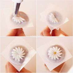 four pictures of how to make a paper flower