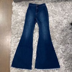 Dark Blue Free People Bell Bottoms High Waisted Slightly Altered At Waist. Stretch Material. 2 Pockets On Back. Free People Pants, Bell Bottoms, On Back, Boot Cut, Pant Jumpsuit, Dark Blue, Free People, Pants For Women, High Waisted