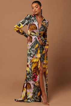 Available In Multi Color. Floral Satin Maxi Dress Long Sleeve Collar Surplice Neckine Twist Front Detail High Front Slit Hidden Side Zipper Lined Slight Stretch Disclaimer: Print Placement May Vary Self: 96% Polyester 4% Spandex Lining: 96% Polyester 4% Spandex Imported | Teresa Floral Satin Maxi Dress size Small by Fashion Nova Satin Maxi Dress Long Sleeve, Floral Satin Dress, Vacation Maxi Dress, Maxi Dress Long Sleeve, Maxi Dress Long, Loungewear Women, Satin Maxi, Satin Maxi Dress, Color Fashion