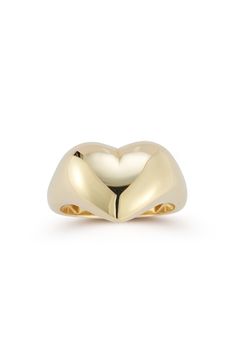 A heart-shaped silhouette brings understated shine to this bold ring crafted from gleaming 14-karat gold to make an elegant statement against any ensemble. 14k gold Made in Turkey Classic Jewelry With Polished Finish For Valentine's Day, Classic Polished Heart Ring For Anniversary, Classic Heart Ring With Polished Finish For Anniversary, Modern Polished Finish Heart Ring For Anniversary, Classic Jewelry For Valentine's Day With Polished Finish, Classic Heart-shaped Jewelry With Polished Finish, Classic Heart Cut Jewelry With Polished Finish, Luxury Heart Shaped Ring For Formal Occasions, Elegant Heart Ring In Yellow Gold With Polished Finish