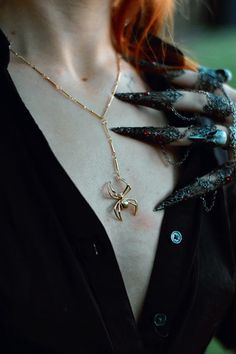 Necklace: An 18.00” Silver plated satellite chain with a lobster clasp, adorned with a gold-plated spider pendant on a dropped chain. *Leave a note at checkout if you want a chain extension!* Spider Pendant, Spider Jewelry, Spider Necklace, Shoe Charms, Lobster Clasp, Silver Plated, Chain, Pendant, Silver