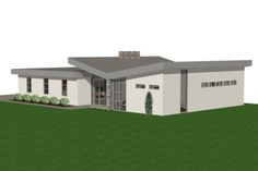 a 3d rendering of a house in the grass