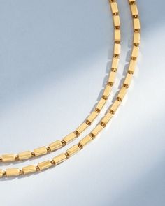 Crafted with solid 18-karat gold, this block-chain necklace presents a symphony of four-sided links. The thick, block-chains add a contemporary edge to the timeless design making it perfect for casual or evening wear. Effortlessly layer this necklace or wear it on its own for a more simple look. Details 18k yellow gold, rose gold or white gold 18" inch is adjustable at 15 and 16" inches 24" inch is adjustable at 22" inches, standard length for men 36" inch is non-adjustable, but can be doubled u Luxury Gold Plated Box Chain Necklace, Yellow Gold Necklaces With Rectangular Box Chain, Yellow Gold Necklace With Rectangular Box Chain, Rectangular Yellow Gold Box Chain Necklace, Yellow Gold Rectangular Box Chain Necklace, Modern Gold Plated Box Chain Necklace, Luxury Chain Necklace With Rectangular Links, Gold Box Chain Necklace For Everyday Luxury, Yellow Gold Jewelry With Double Chain And Rectangular Links