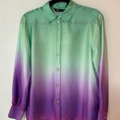 Colorful Brand New, Never Worn Zara Women’s Shirt. Size Small Purple Silk Long Sleeve Tops, Long Sleeve Purple Silk Tops, Purple Silk Blouse For Spring, Lavender Long Sleeve Summer Shirt, Zara Multicolor Button-up Blouse, Zara Lavender Spring Tops, Zara Lavender Tops For Spring, Fitted Purple Zara Blouse, Zara Lavender Casual Tops