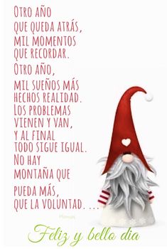 a poem written in spanish with an image of a gnome wearing a red and white hat