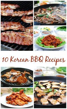 the top ten korean bbq recipes with pictures of different meats and vegetables on them