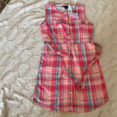 Gap Kids Pink Plaid Dress New With Tag Denim Patchwork Dress, Pink Plaid Dress, Chambray Shirt Dress, Striped Knit Dress, Blue And White Dress, Corduroy Dress, Denim Mini Dress, Gap Dress, Midi Short Sleeve Dress