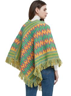 Pattern: color matchingPopular elements: tasselsStyle: pullover cloakWidth (CM):65Style: retro nationColor: khaki, black red, red, white, green, fuchsiaLength (CM):80-100cm Winter Multicolor Poncho With Tassels, Multicolor Tassel Poncho For Winter, Casual Winter Poncho With Tassels, Casual Multicolor Poncho For Winter, Spring Multicolor Fringe Poncho, Women Knitting, Boho Waves, Leather Skirt Outfit, Boho Shawl