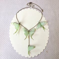 A new completely handmade necklace with silk organza Luna Moths. I choose butterfly images from real pictures and vintage illustrations. Then I print them on high quality silk organza, hand-cut one by one and seal edges to prevent fabric fraying. Please pay attention when you wear the necklace. It is very delicate. Don't stretch butterflies. Butterflies can't be washed but they are waterproof. However don't spray perfume over them. There are 6 moths on this necklace and each one measure from 4 t Sage Green Butterfly, Organza Butterfly, Luna Moths, Luna Necklace, Moth Necklace, Silk Butterfly, Necklace Butterfly, Butterfly Images, Spray Perfume