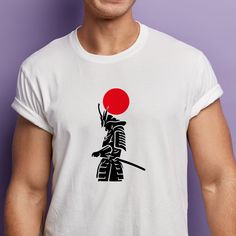 Samurai T-shirt, Unisex, Japanese Art, Original design The design shows a Samurai with the Japanese Sun behind! 100% Cotton, Good Quality T-shirt, Unisex. Perfect gift for your friends! All packages are sent with Hellenic Post Office. Artistic White T-shirt With Custom Print, White Graphic Print Art For Streetwear, Graphic Design Cotton T-shirt, Artistic Printed Crew Neck T-shirt, Artistic White T-shirt With Screen Print, Artistic White T-shirt With Graphic Print, White Graphic T-shirt For Artistic Expression, White Custom Print Artistic Art, White Tops With Graphic Print For Artistic Expression