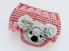 Koala Headband, Gray Headband, Headband Ear Warmer, Girls Headband, Knit Headband, Pink Headbands, Spring Accessories, Ear Warmer, Crochet Applique