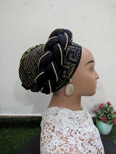 This is luxurious turban head tie is made specifically for you. Just as seen in the photos. Adjustable Traditional Black Headwrap, Adjustable Black Traditional Turban, Traditional Adjustable Black Turban, Elegant Adjustable Beanie Turban, Elegant Beanie-style Turban, Elegant One-size Beanie Turban, Zara Cap, Gele Styles, African Hair Wrap