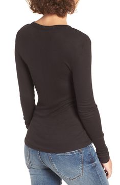 A stretchy rib-knit design perfects the figure-flaunting fit of this lithe, long-sleeve tee. 25 1/2" length (size Medium). Crewneck. Long sleeves. 97% viscose, 3% spandex. Hand wash cold, dry flat. By BP.; imported. BP. Not available for sale and shipment to Germany. Stretch Tops With Thumbholes For Fall, High Stretch Ribbed Tops For Layering, Fitted Ribbed Long Sleeve Top For Layering, High Stretch Ribbed Long Sleeve Tops, Stretch Turtleneck Top With Ribbed Neckline, Stretch Ribbed Long Sleeve Top For Layering, Ribbed Fitted Long Sleeve Top For Layering, Fitted Ribbed Top For Fall, Winter Stretch Top With Ribbed Neckline