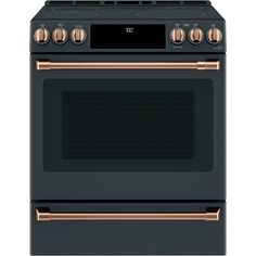 a black stove with two burners and one oven door open, on a white background